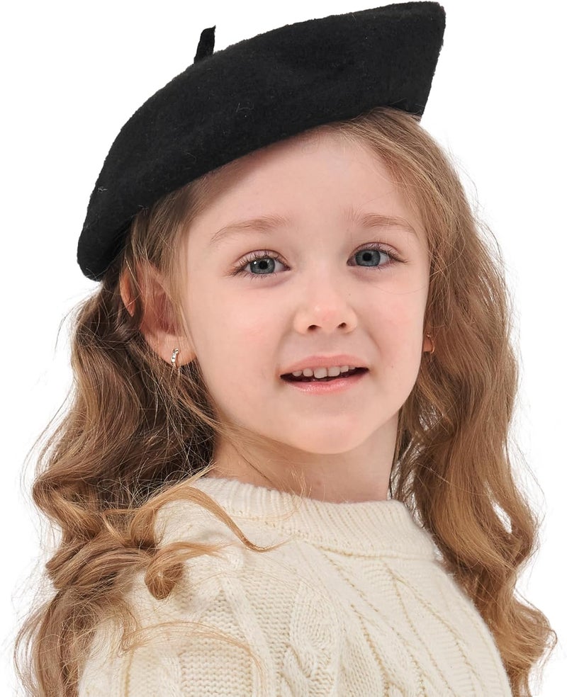 ZLYC Wool Kids Beret Hat Girls Solid Color Artist French Beret Cap - Image 1